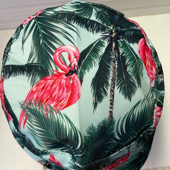 Pink Flamingos 🦩 & Palm Trees Multicolored Reversible Cotton Bucket Hat - Picture 2 of 12